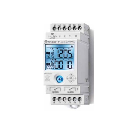 Finder Timer Smart 26 Funciones 16A 2Ch 2P2T 110-220Vac/Dc P/Riel SKU: 84.02.0.230.0000